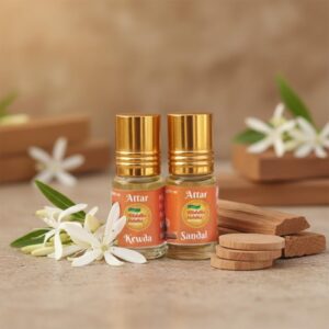 Attar Roll On Bottle Combo Pack, Kewda and Sandal Traditional Floral Scent Oil
