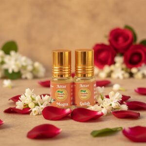 Attar Roll On Bottle Combo Pack, Mogra and Gulab Traditional Floral Scent Oil